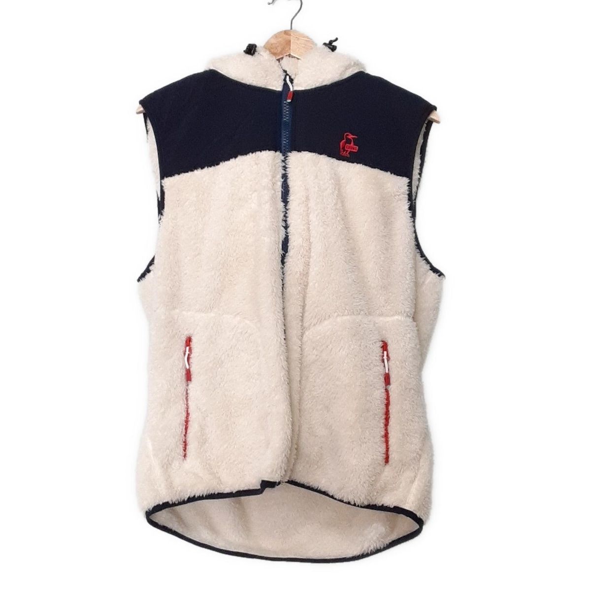 CHUMS チャムス ベスト サイズXL レディース アイボリー ネイビー フリース ジップアップ
