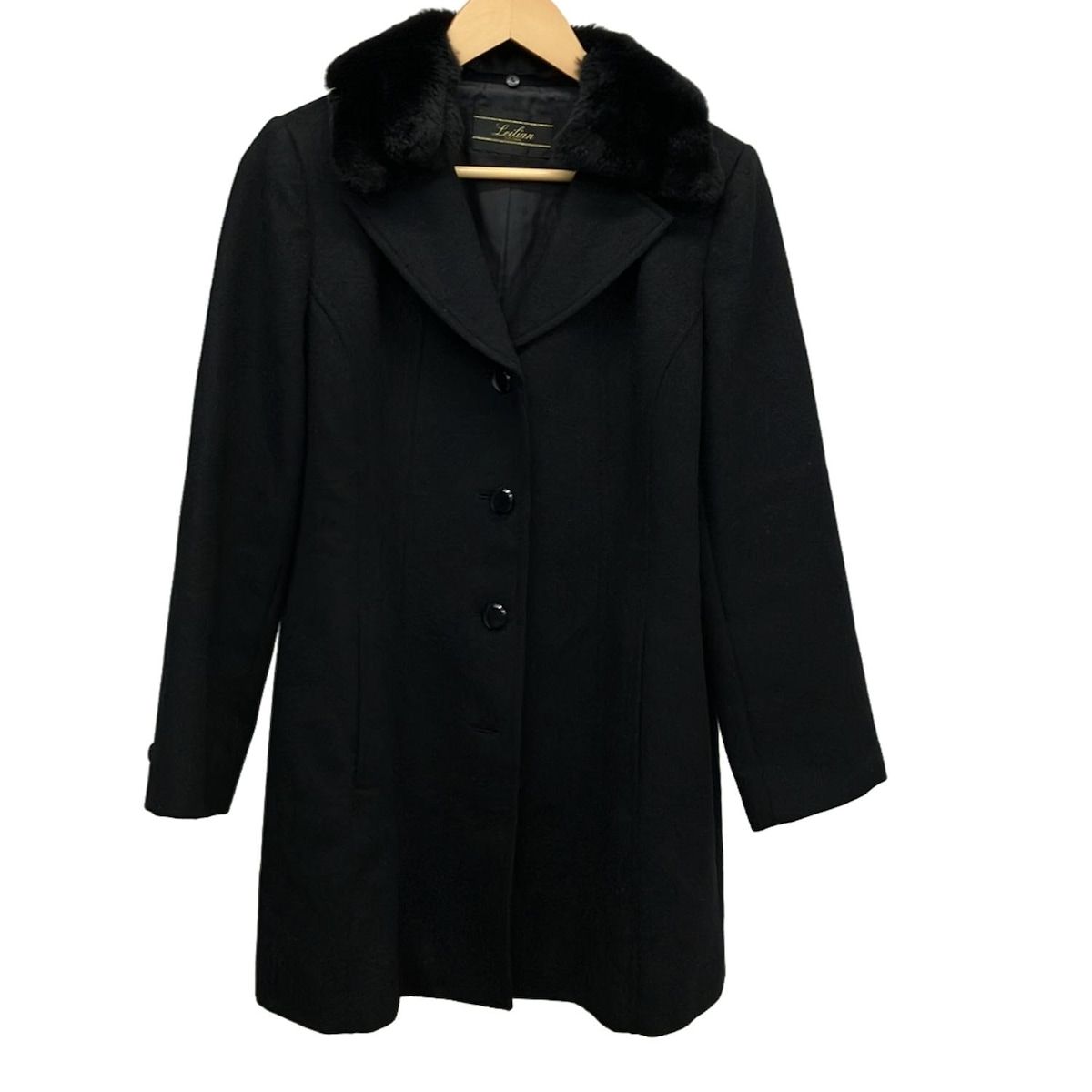 【美品】Leilian レリアン カシミヤコート ラビットファー付き 9号 Leilian(レリアン) コート サイズ9 M レディース - 黒 長袖/カシミヤ