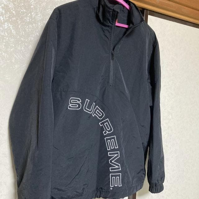 使用感少☆シュプリーム センターロゴ ハーフジップ アノラック ナイロンパーカー シュプリーム アノラック ハーフジップ 黒 ブラック メンズ Sサイズ