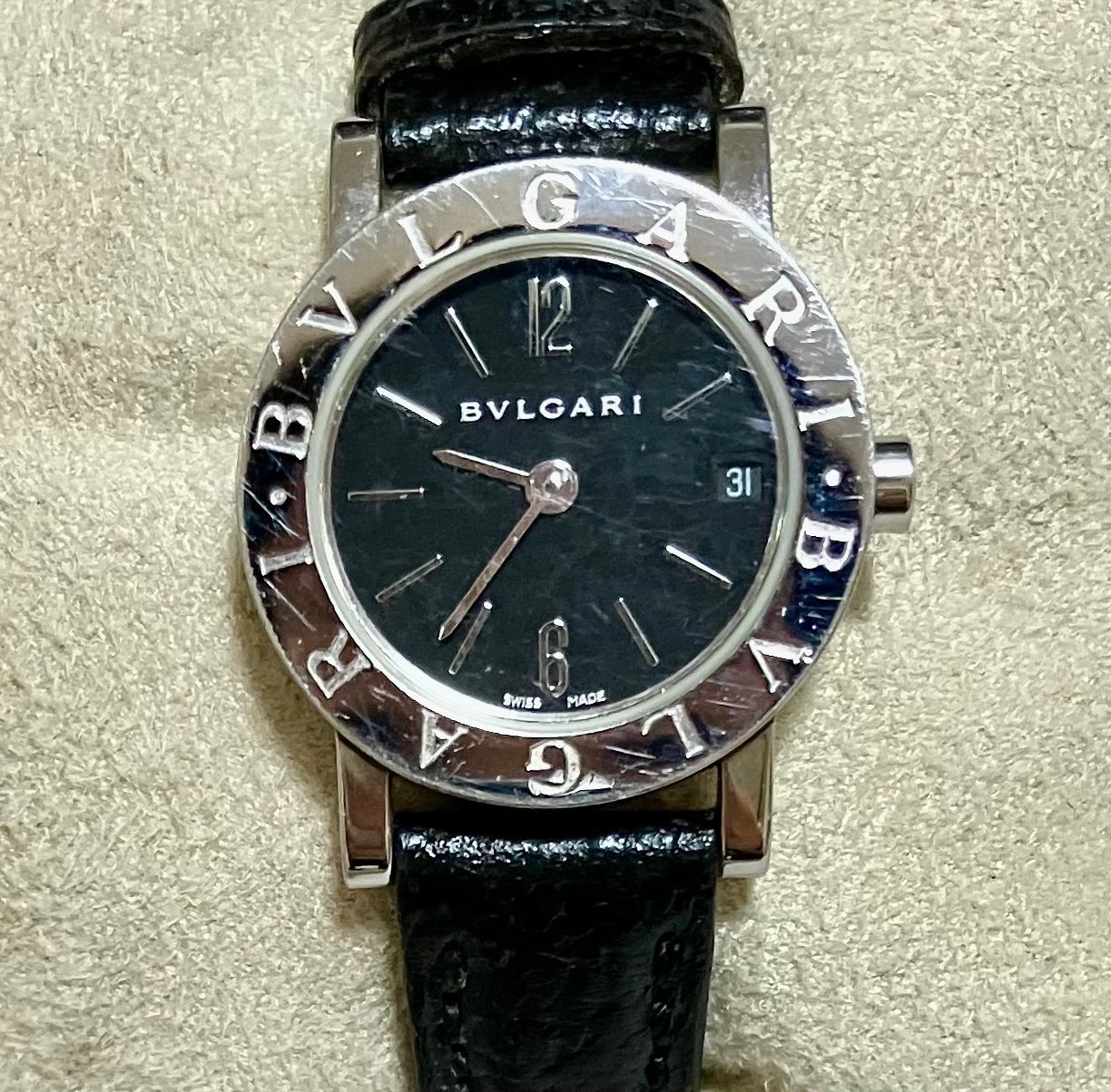 稼働品 BVLGARI ブルガリブルガリ BB 23 SLD QZ 黒文字盤 デイト レディース腕時計 修理ケース付属