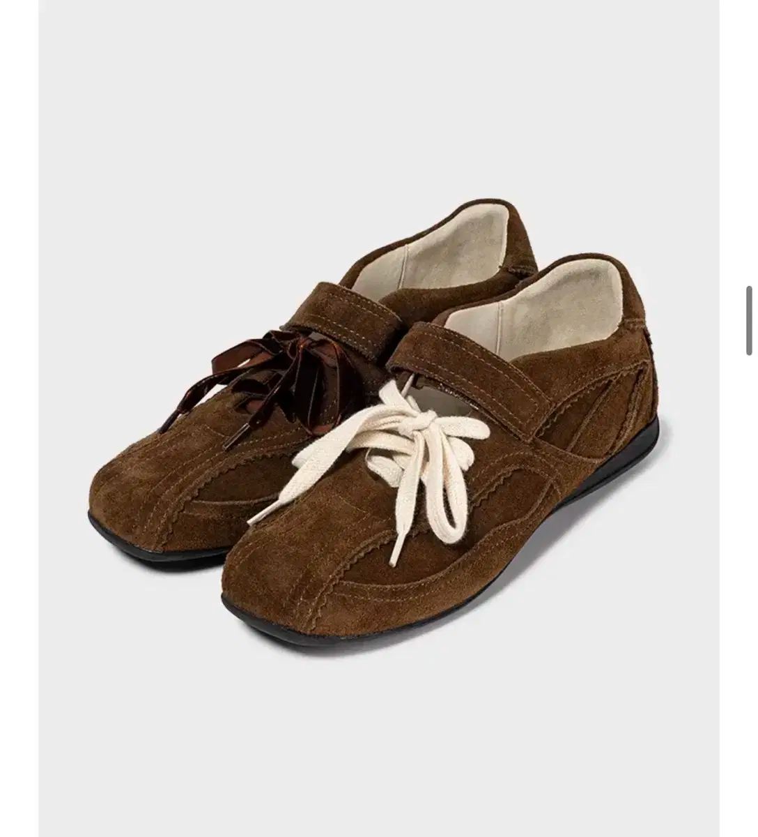 KHIHO 핑킹 メリージェーン スニーカー ブラウン ベルベット ストラップ 追加