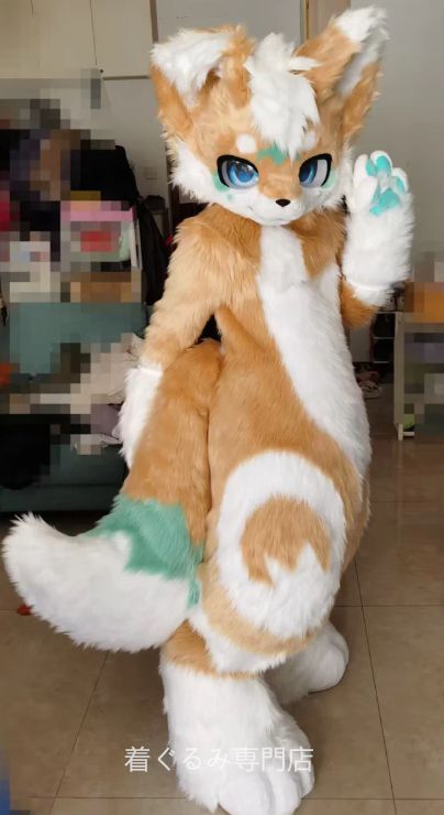 猫 犬 ファースーツ kig マスク 着ぐるみセット グリーン ケモノ 全頭ヘッド ぬいぐるみ コスプレ コスチューム