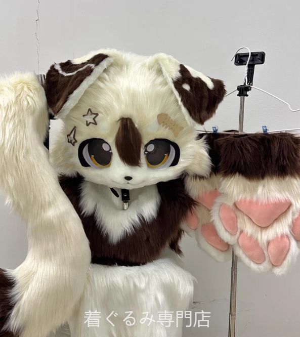 ファースーツ 犬 マスク 着ぐるみセット グリーン ケモノ 全頭ヘッド ぬいぐるみ コスプレ コスチューム