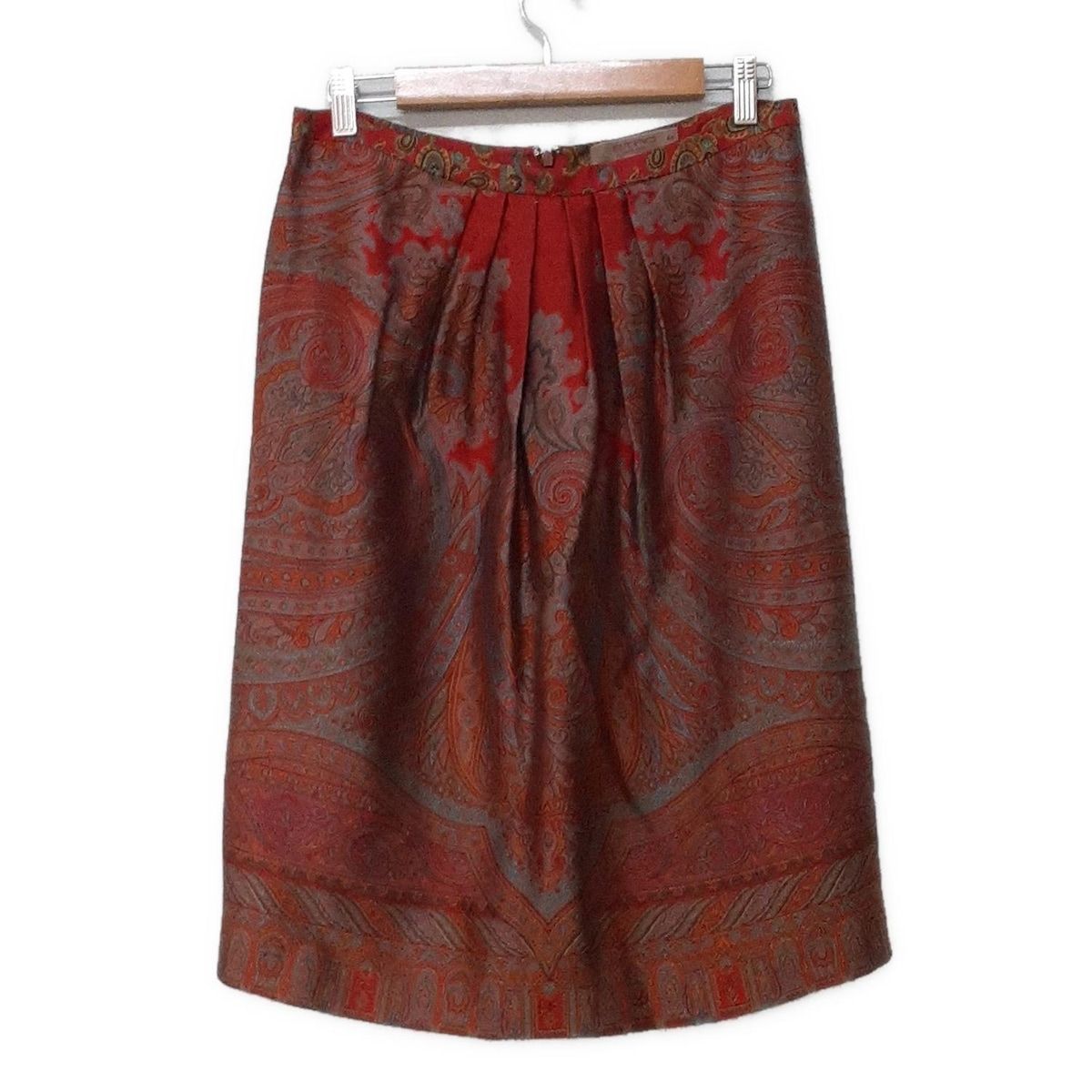 ETRO エトロ ロングスカート サイズ44 L レディース レッド ブルーグリーン マルチ シルク ペイズリー柄