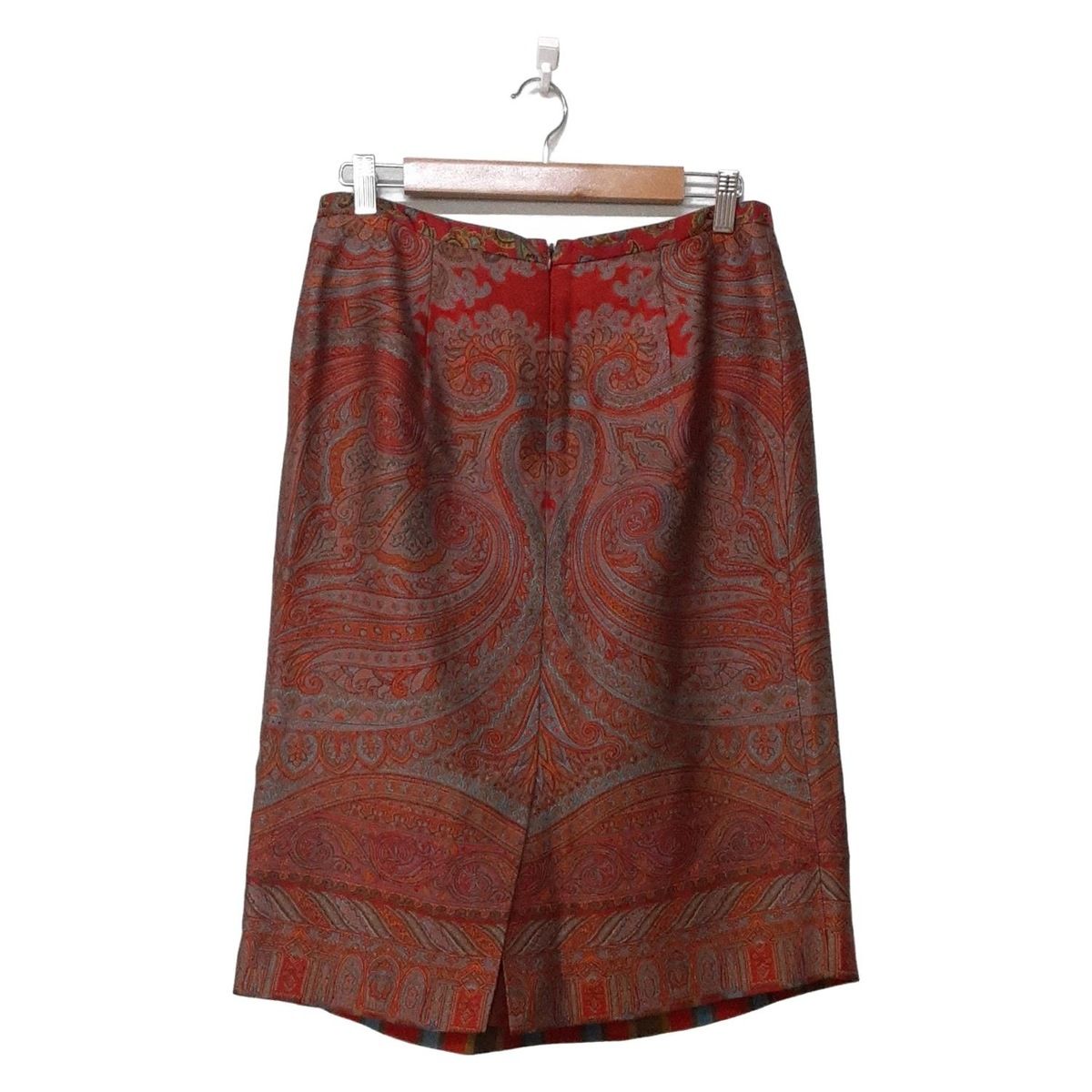 ETRO エトロ ロングスカート サイズ44 L レディース - レッド×ブルーグリーン×マルチ シルク ペイズリー柄