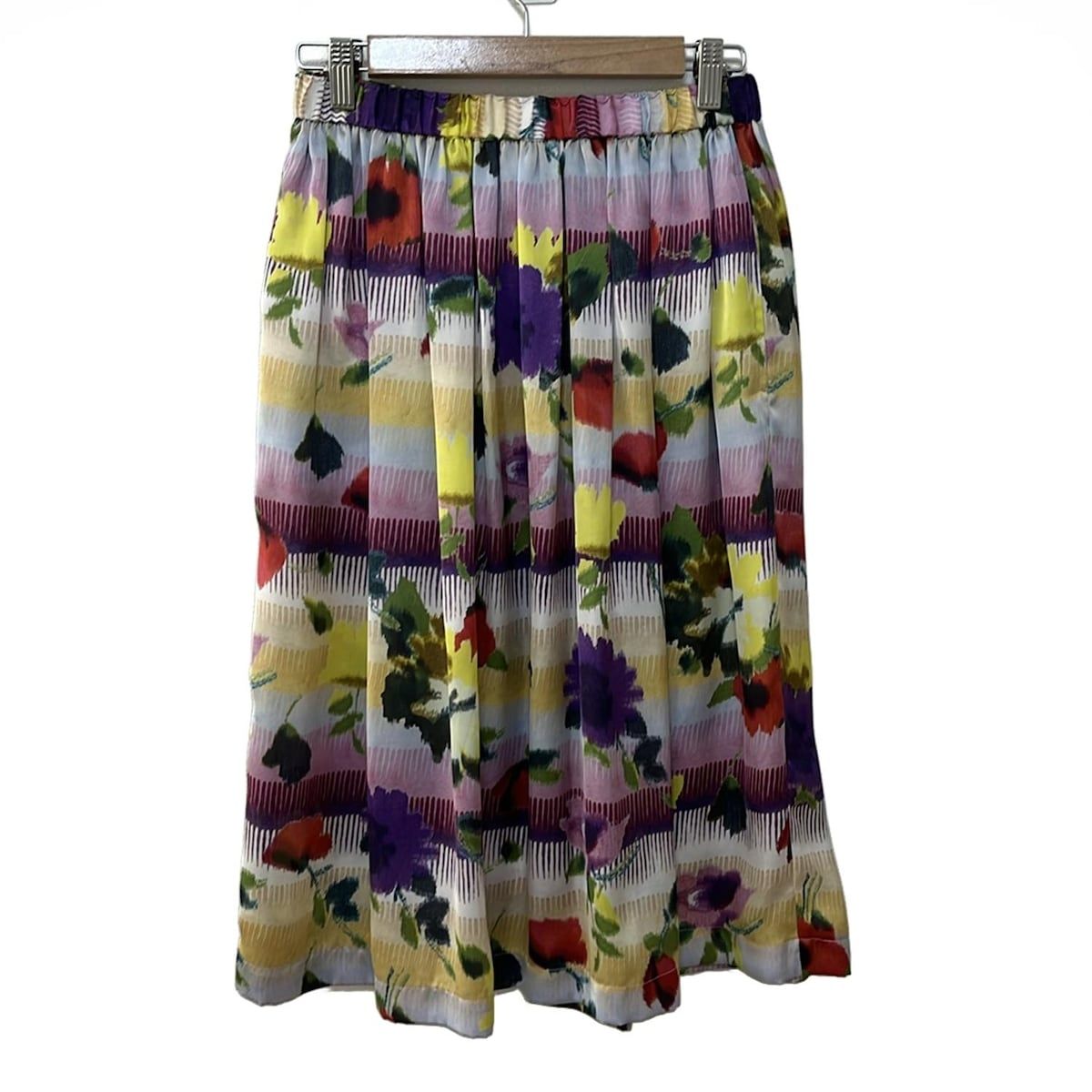 COMMEdesGARCONS コムデギャルソン ロングスカート サイズS レディース ライトパープル イエロー マルチ 花柄 ウエストゴム