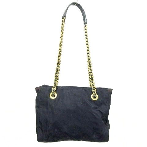 プラダ PRADA テスートナイロン チェーンショルダーバッグ 三角プレート ロゴ 紺 ネイビー AA A 1117