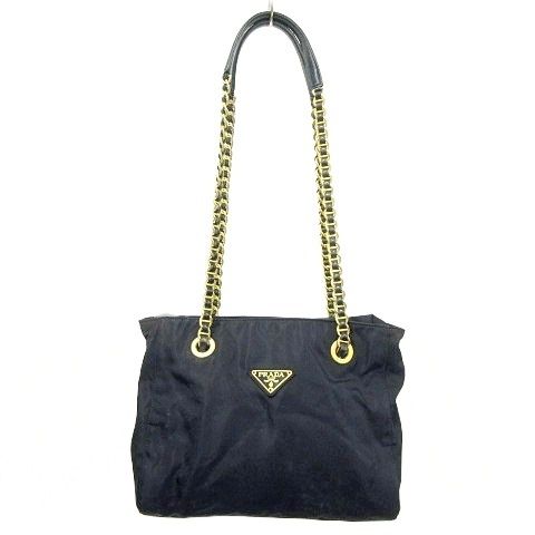 プラダ PRADA テスートナイロン チェーンショルダーバッグ 三角プレート ロゴ 紺 ネイビー AA A 1117