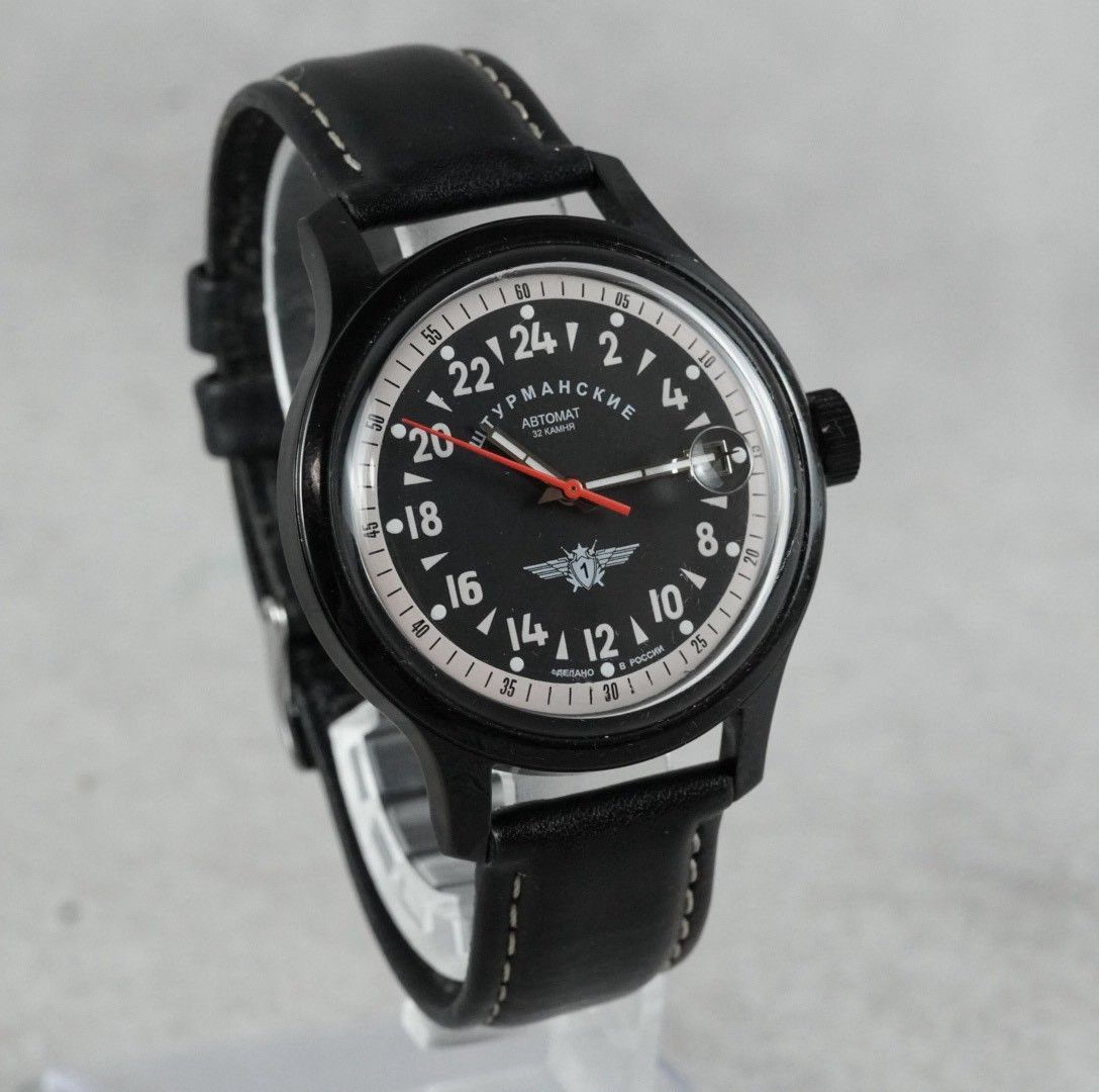 999本 シュトゥルマンスキー OPEN SPACE オープンスペース パーベル ベリャエフ 24時間時計 自動巻き automatic 24 H表示 デイト 黒 ブラック 32石 ミリタリー 稼働品 モデル