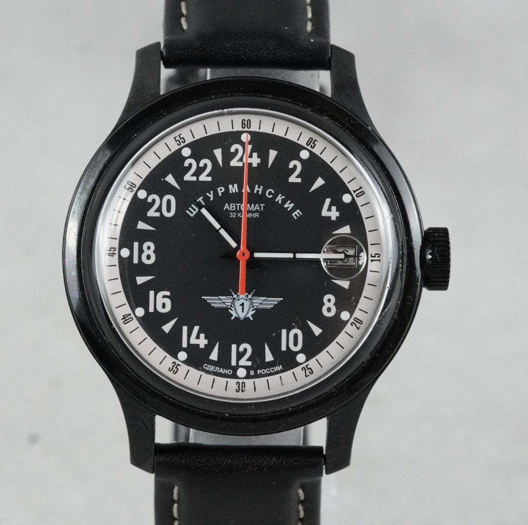  999本 シュトゥルマンスキー STURMANSKIE OPEN SPACE オープンスペース パーベル ベリャエフ 24時間時計 自動巻き automatic 24H表示 デイト 黒 ブラック 32石 ミリタリー 稼働品 モデル クルーネック 自動巻き時計 腕時計(アナログ)