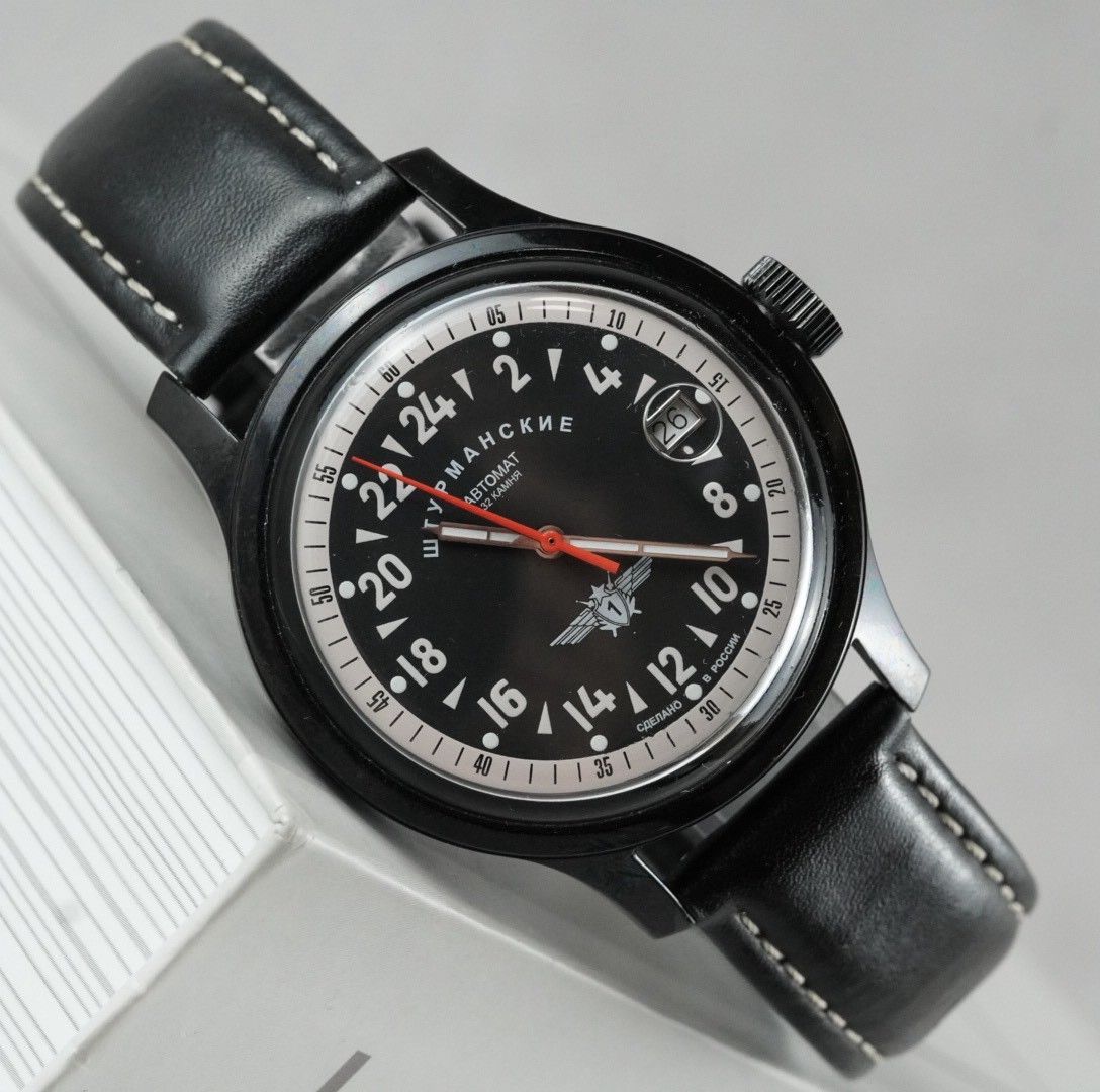 999本 シュトゥルマンスキー OPEN SPACE オープンスペース パーベル ベリャエフ 24時間時計 自動巻き automatic 24 H表示 デイト 黒 ブラック 32石 ミリタリー 稼働品 モデル