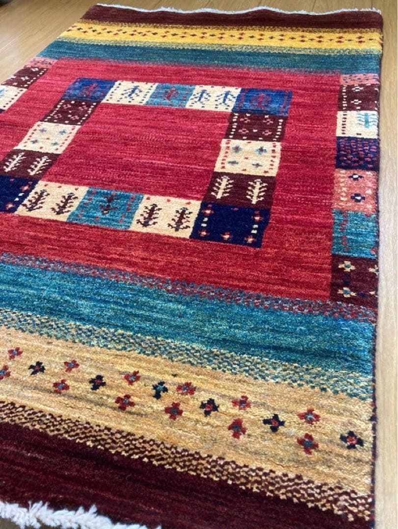 ギャッベ 手織りウールラグ 123 78 cm カシュガイ