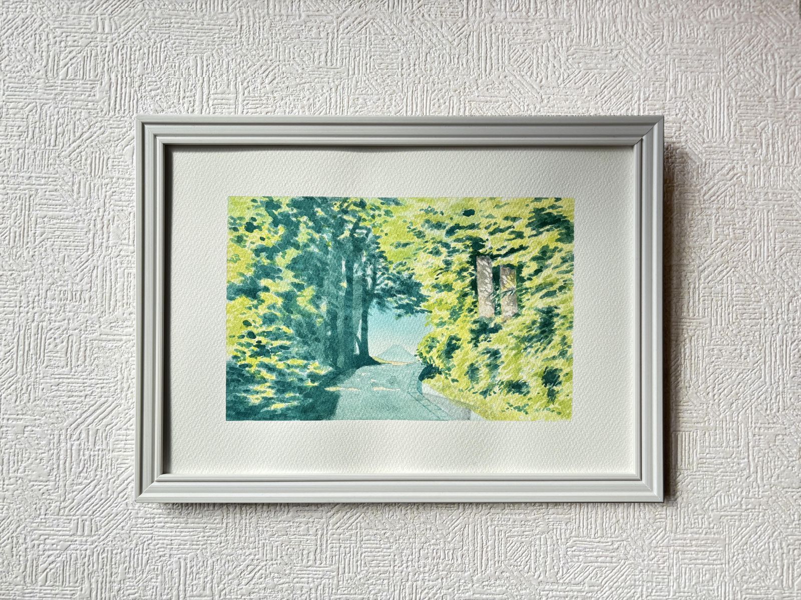 風景画_001 公式 透明水彩画 原画 「エーゲ海とブーゲンビリア01」額縁