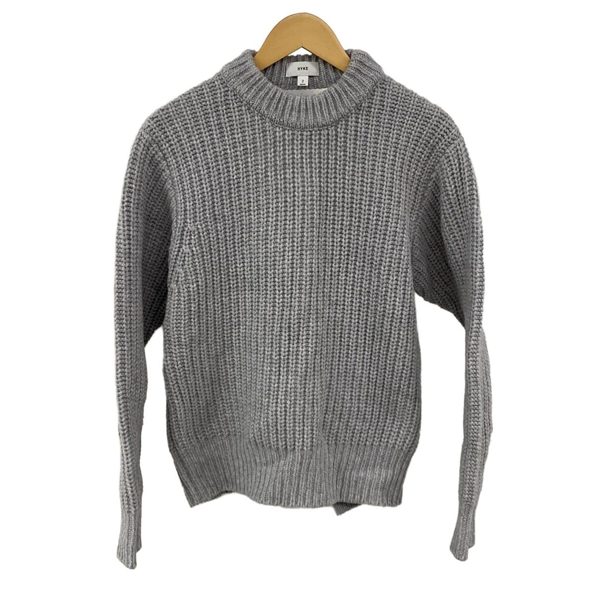 HYKE ハイク 長袖セーター サイズ2 M レディース ライトグレー クルーネック バックベルト