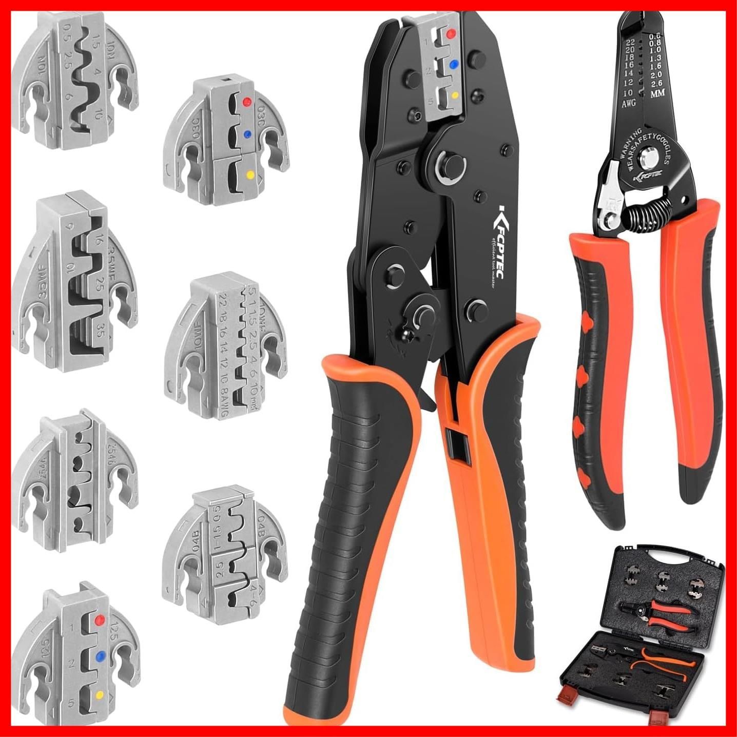 在庫 9点組 圧着工具セット 熱収縮端子 オープンバレル端子 絶縁 非絶縁フェルール ソーラーコネクタ対応 CPTEC 交換 ダイス付き棘輪式圧着ペンチ KF