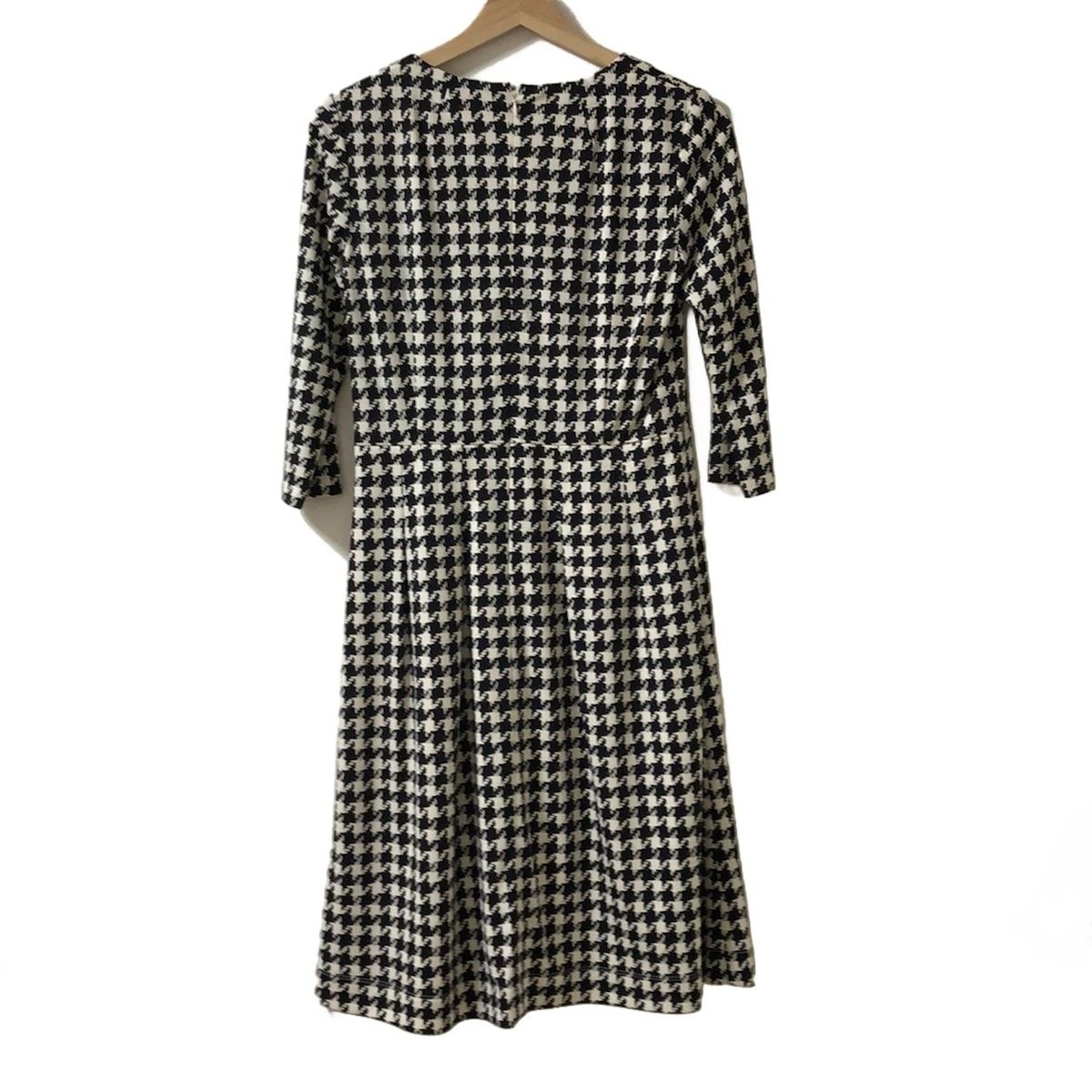 タグ付き　レリアン　フレアワンピース　千鳥格子　七部袖　M Leilian(レリアン) ワンピース サイズ7 S レディース - アイボリー×黒