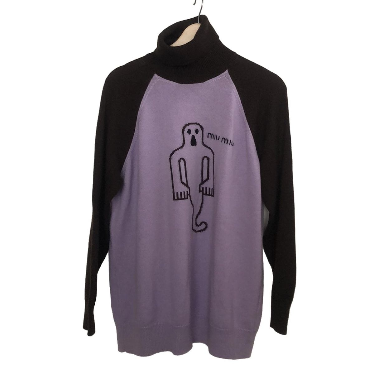miumiu ミュウミュウ 長袖セーター サイズ36 S レディース - ライトパープル×ダークブラウン×黒 タートルネック ゴースト オバケ