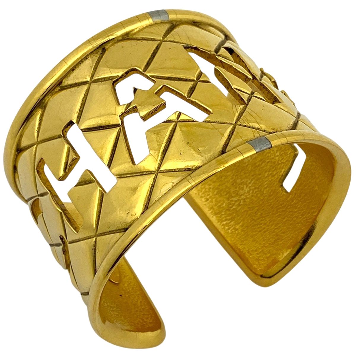 シャネル CHANEL ロゴ バングル マトラッセ 腕輪 GP ゴールド レディース