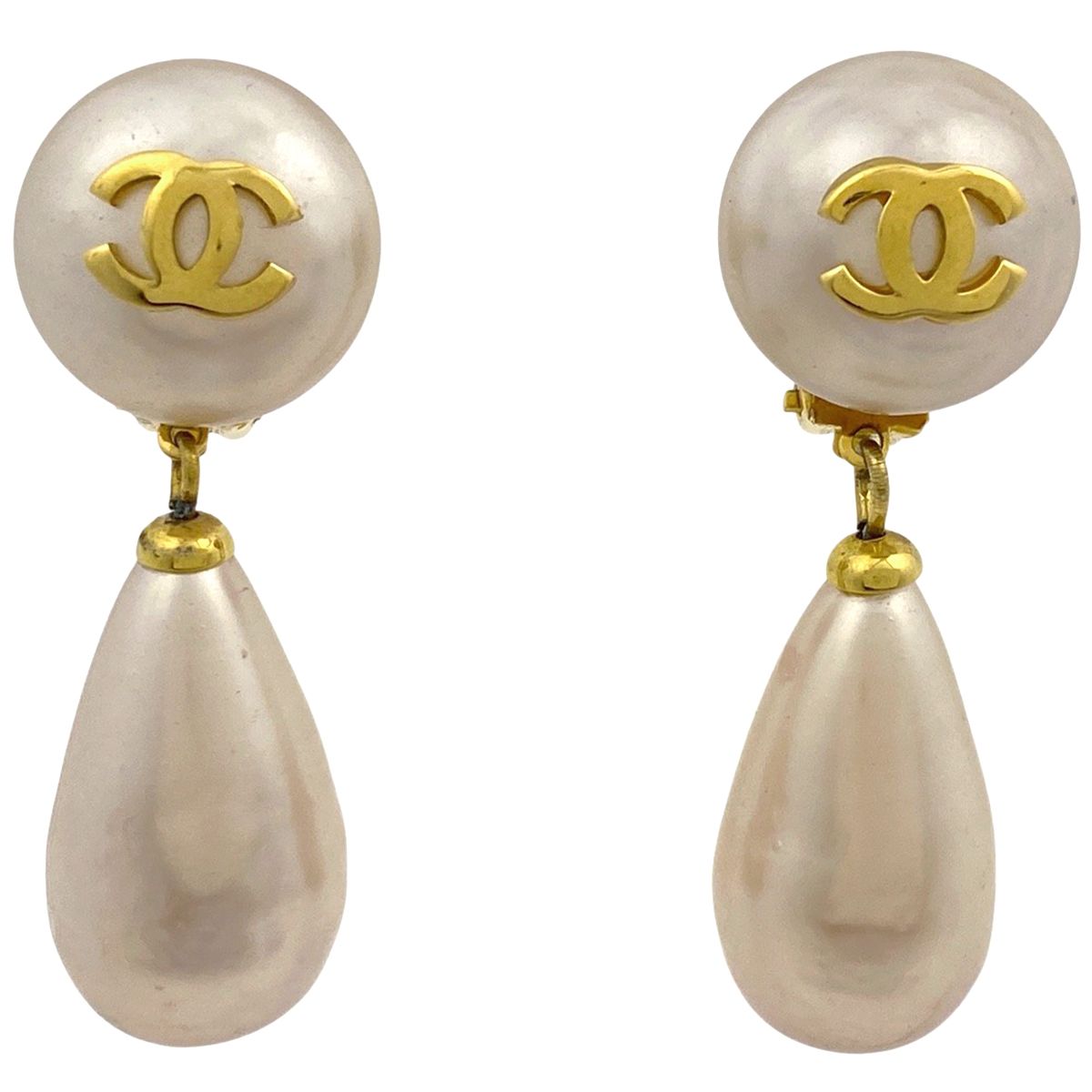 シャネル CHANEL ココマーク フェイクパール イヤリング スイング GP ゴールド レディース