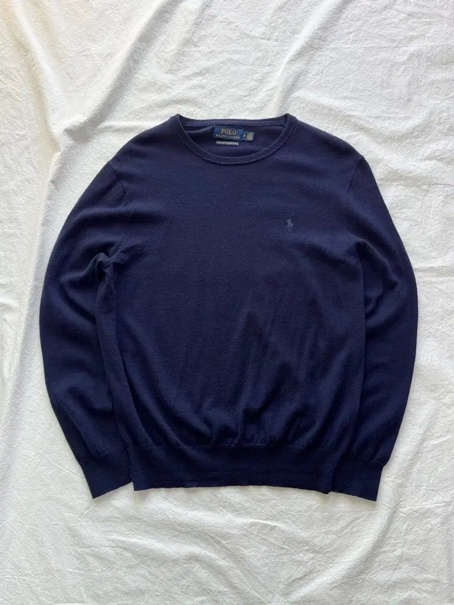 M ポロ ラルフローレン ネイビー ウォッシャブル メリノウール ラウンドネック ニット