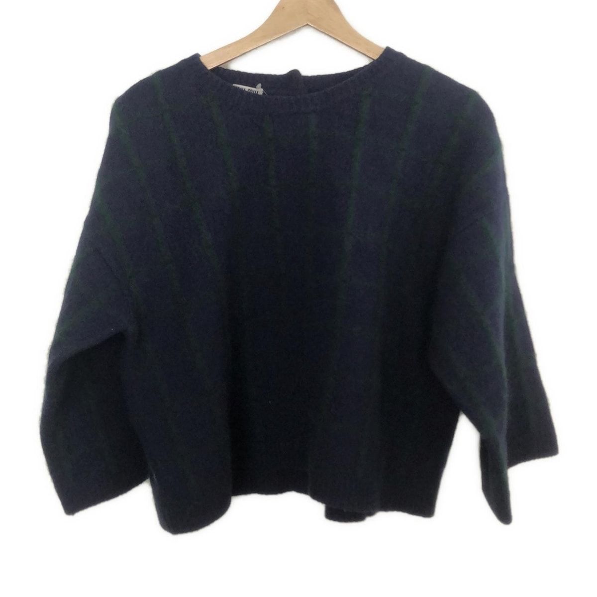 miumiu ミュウミュウ 長袖セーター サイズ42 M レディース - ダークネイビー×グリーン クルーネック チェック柄