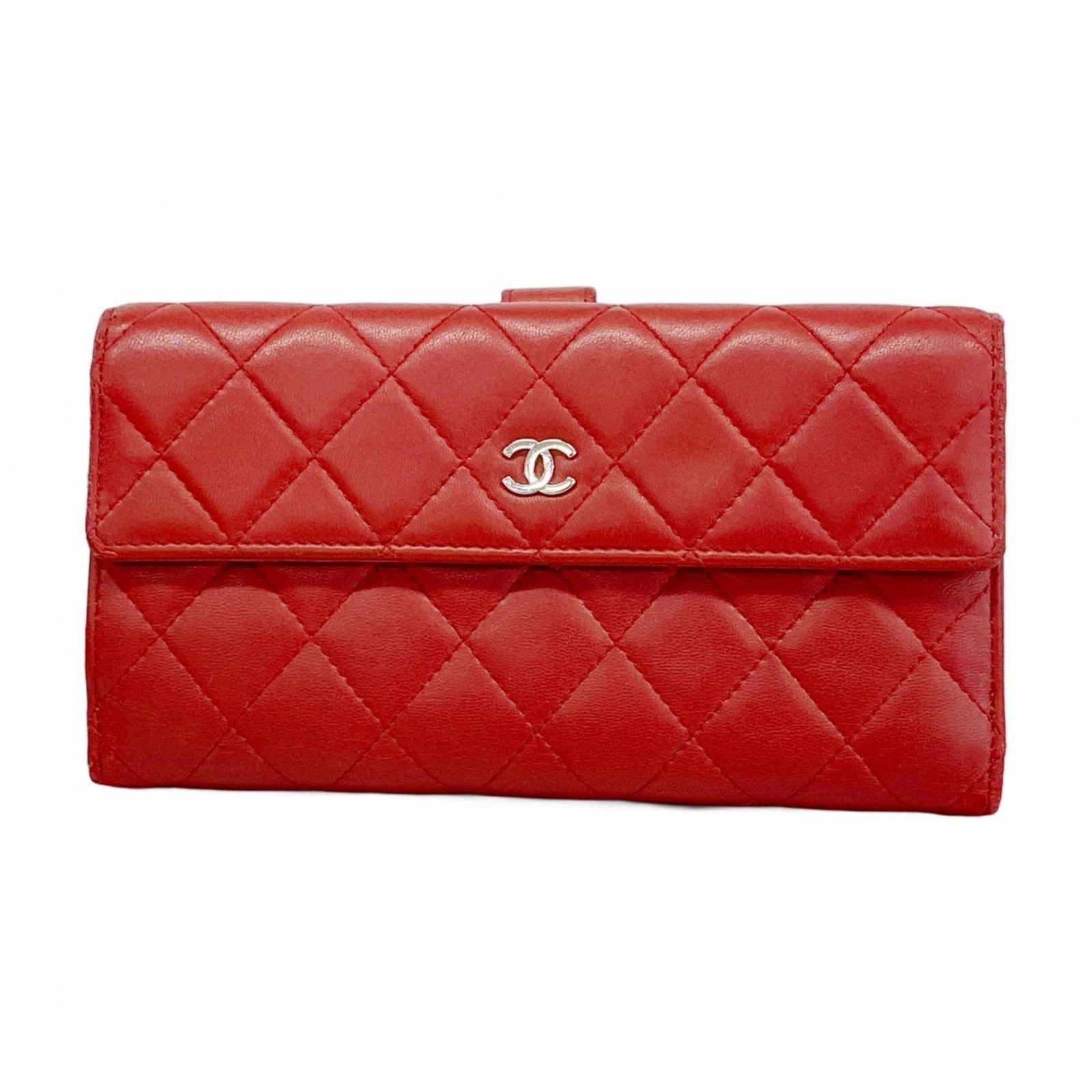 シャネル(Chanel) シャネル 長財布 マトラッセ ラムスキン レッド