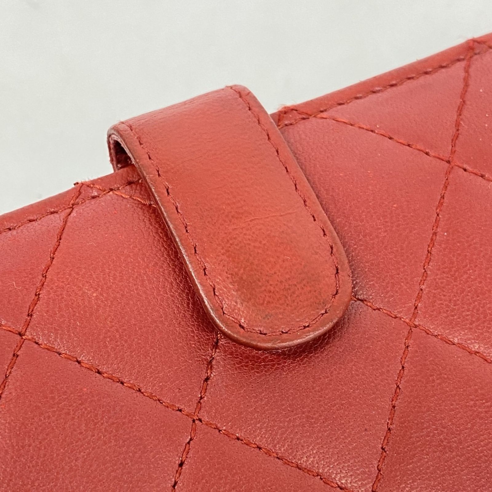 【美品 正規品】CHANEL 長財布 赤 マトラッセ ラムスキン シャネル(Chanel) シャネル 長財布 マトラッセ ラムスキン レッド