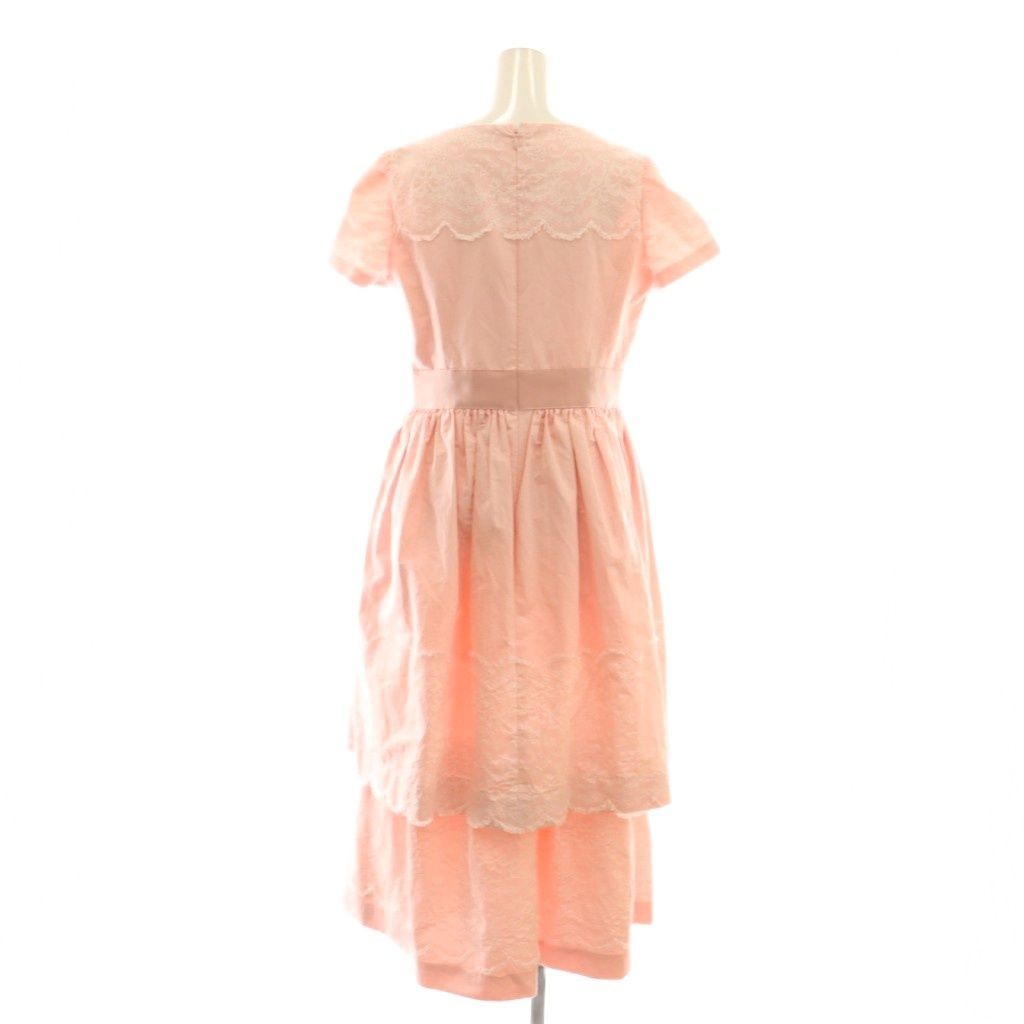 エムズグレイシー M S GRACY ティアードワンピース レース リボン 花柄 40 ピンク ホワイト CX GY 53