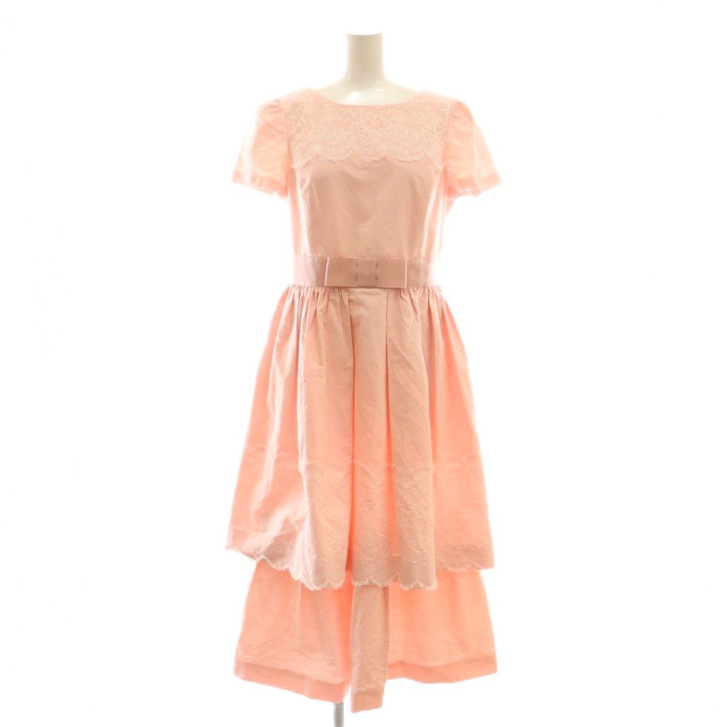 エムズグレイシー M S GRACY ティアードワンピース レース リボン 花柄 40 ピンク ホワイト CX GY 53