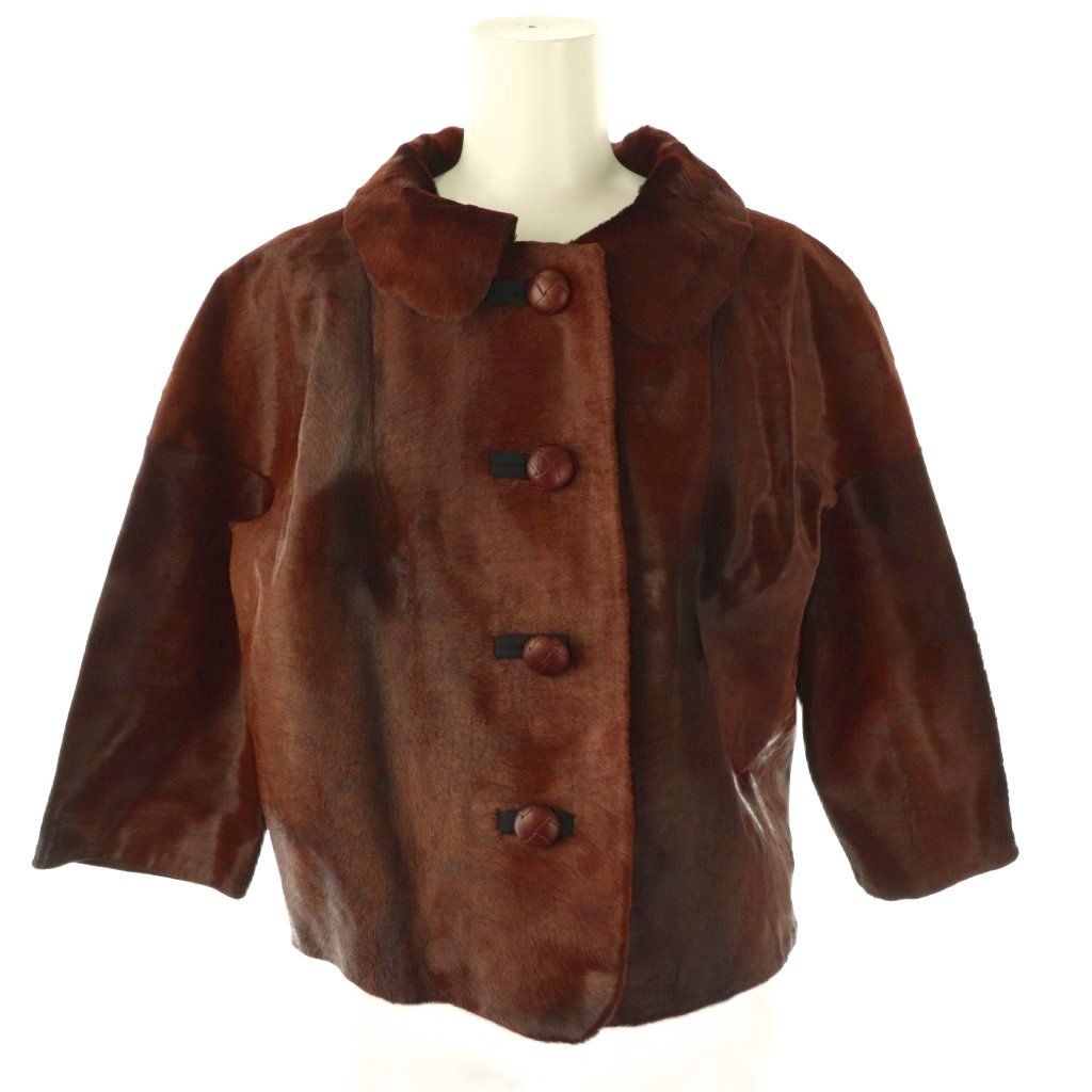 ランバン LANVIN ファージャケット ハラコ カーフスキン 総裏地 36 ブラウン DO GY 53