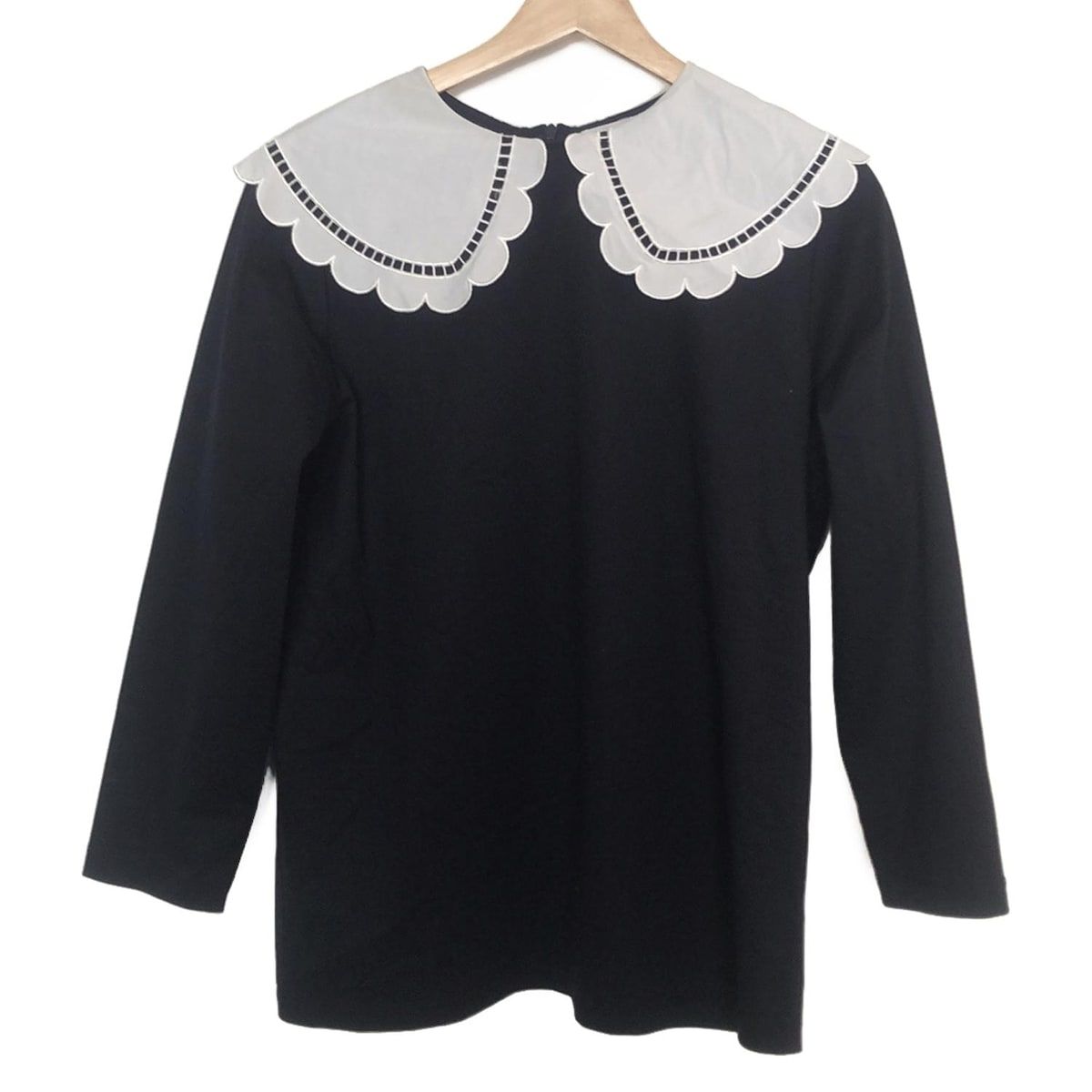 yori ヨリ 長袖カットソー サイズF レディース ネイビー 白 スカラップ