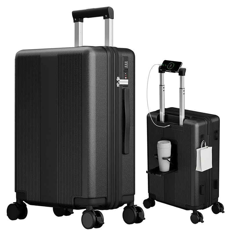 Soolom スーツケース 拡張機能付き 機内持ち込み キャリーケース 軽量 大型 大容量 TSAロック搭載 ストッパー付き 携帯スタンド USBポート付き カップホルダー付き 隠しフック機能 耐衝撃 静音 360度回転 ダブルキャスター ピュ 1