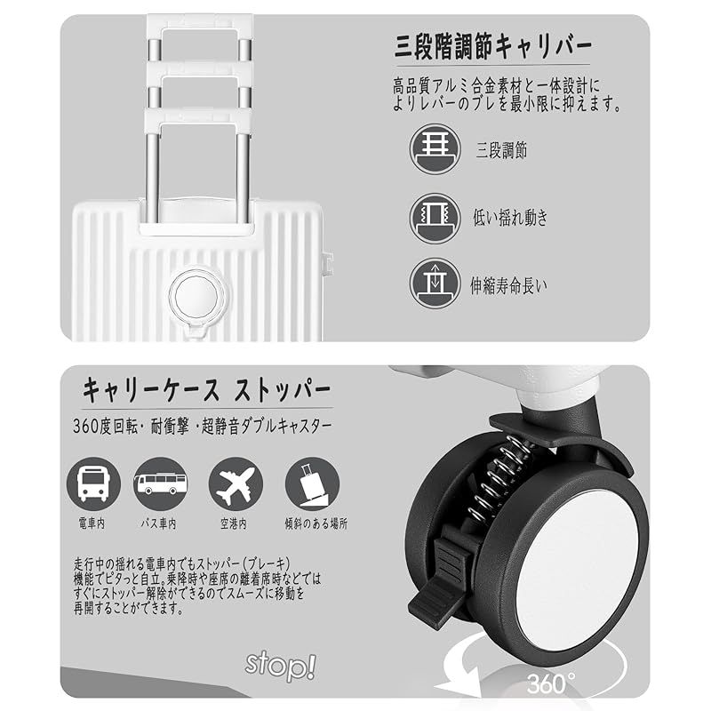 Ashard キャリーケース スーツケース ストッパー付き Type C と USBポート付き フロントオープン ジッパー キャリーバッグ 携帯スタンド カップホルダー付き 隠しフック機能 超軽量 耐衝撃 静音 360度回転キャスター 0
