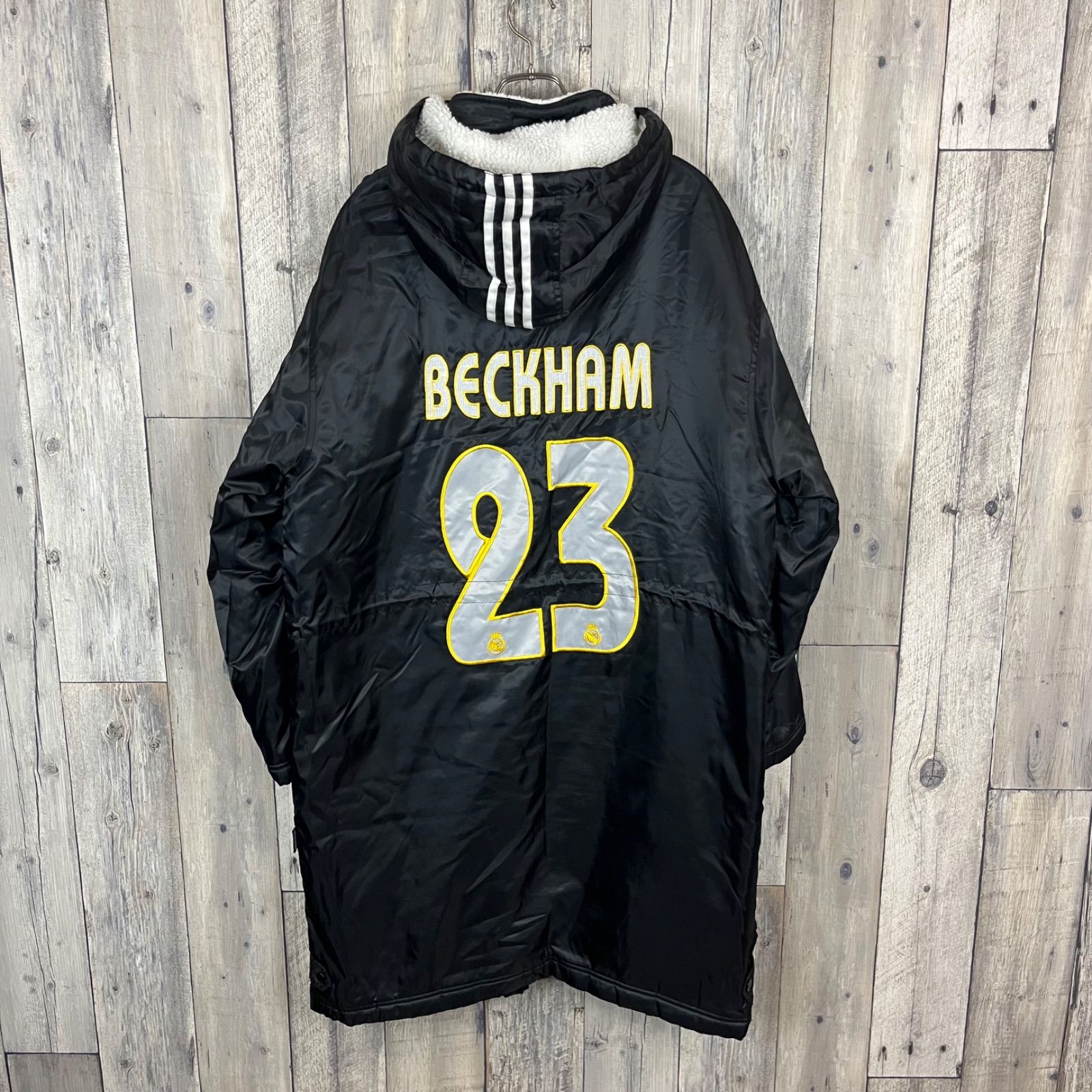 OLD adidas アディダス サッカー ラリーガ ル マドリード 23番 BECKHAM ベッカム 裏ボア フーディー ベンチコート メンズ M サイズ