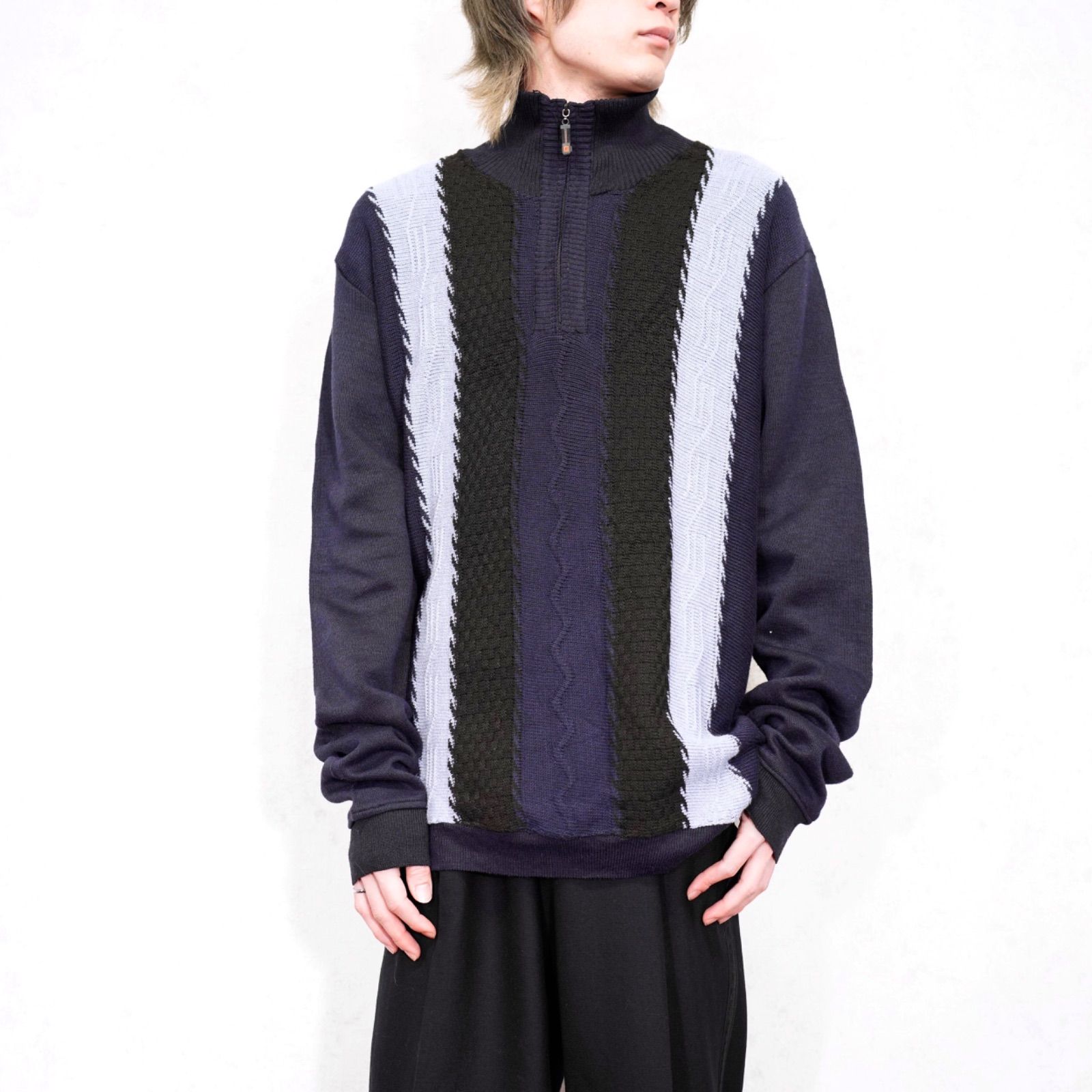 EU VINTAGE PATTERNED DESIGN HALF ZIP KNIT ヨーロッパ古着柄デザインハーフジップニット