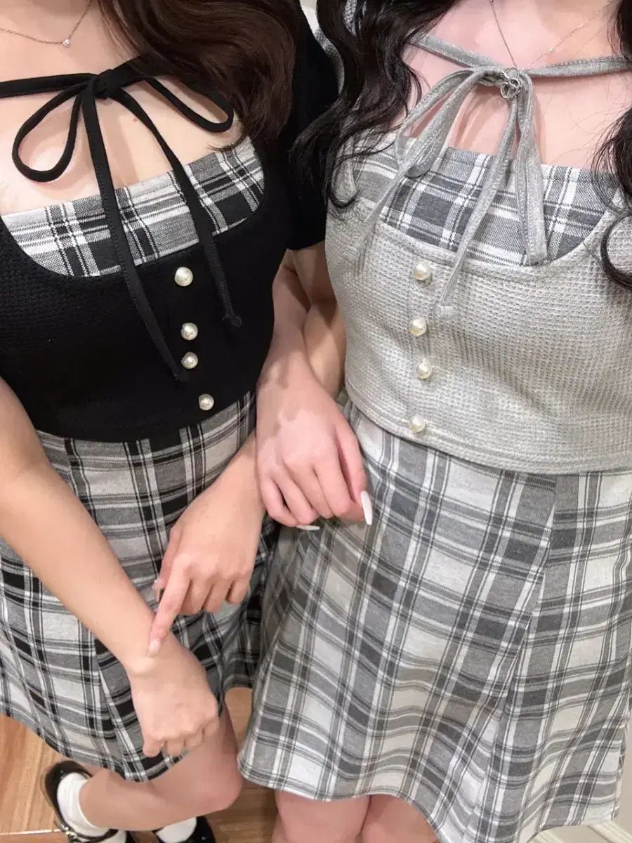 EBLIN リボン ミニ チェック ONE PIECE グレー 日本ブランド 量産型 地雷系 スナ系