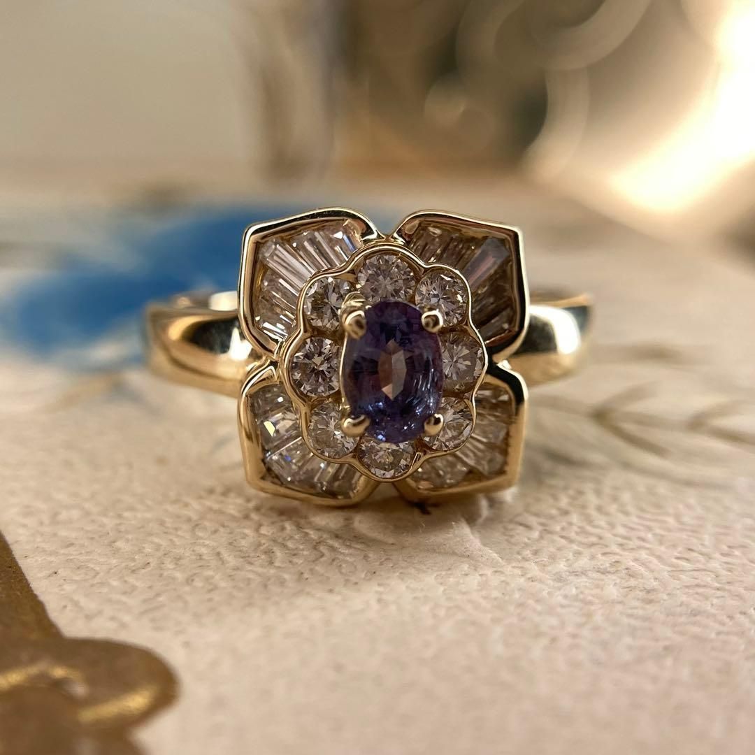  商談中 k 18 フラワーデザイン 天然アレキサンドライト ダイヤモンド 指輪 リング リング 指輪 アクセサリー