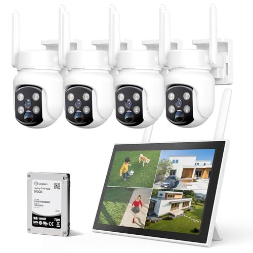 防犯カメラ ワイヤレス 屋外 500万画素 パンチルト 360°回転 130°広角 10 モニター付き AI検知 暗視 投光威嚇 無線屋外防犯カメラ 2台セット IP 66防水防塵 監視カメラ 動体検知 警報通知 双方向音声通話 a 0 bc 08 f 5