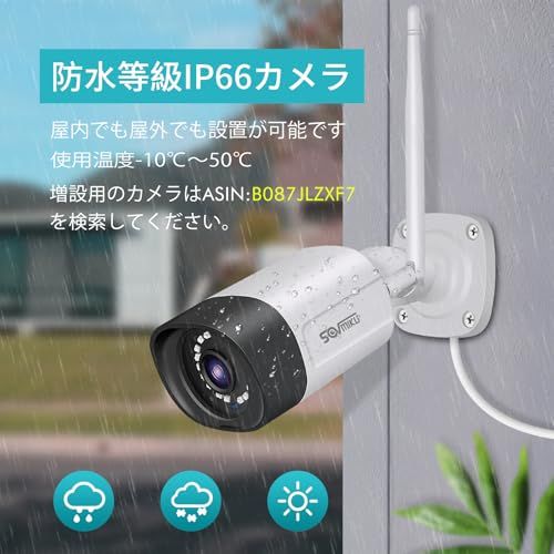 双方向音声 1 TB HDD内蔵 防犯カメラ ワイヤレスSovmiku 10インチ超 モニタ一体型NVR 1536 P 500万画素ワイヤレスカメラ2台セット10チャンネルまで増設可 遠隔監視 防水等級ip 66 AI動体検知 屋内 64058 c 93