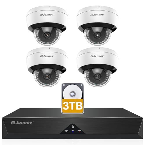 800万画素対応 JENNOV 防犯カメラ 屋外 poeドーム型防犯カメラ 500万画素 AI人体検知機能 3 TBHDD内蔵 24時間録画機能付き 室内 有線監視カメラ 4台セット 音声記録 4 K録画機NVR 室内カメラ 暗視撮影 8320312 c