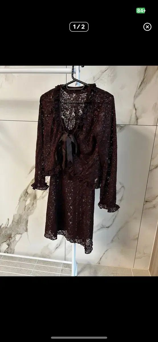 バーガンディ シースルー レース セットアップ ONE PIECE レッドブラウン