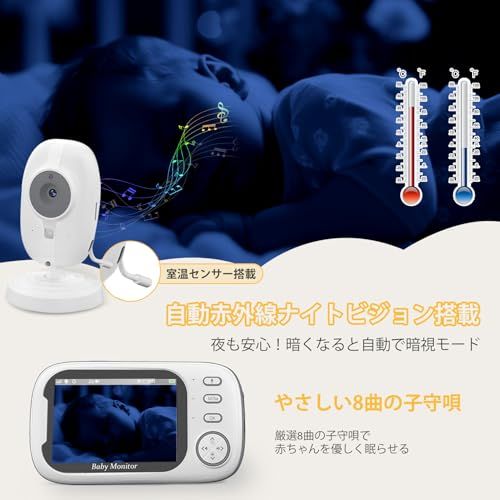  ZAIDER ベビーモニター モニター付き 見守りカメラ ペットカメラ SDカード録画＆VOX省エネ ベビーセンサー 温度アラーム 720 P 暗視 360°回転 双方向通話 子守唄 2倍 4倍ズーム wi-fi不要 充電式 ベビー df 6571 ef その他 キッチン 食器