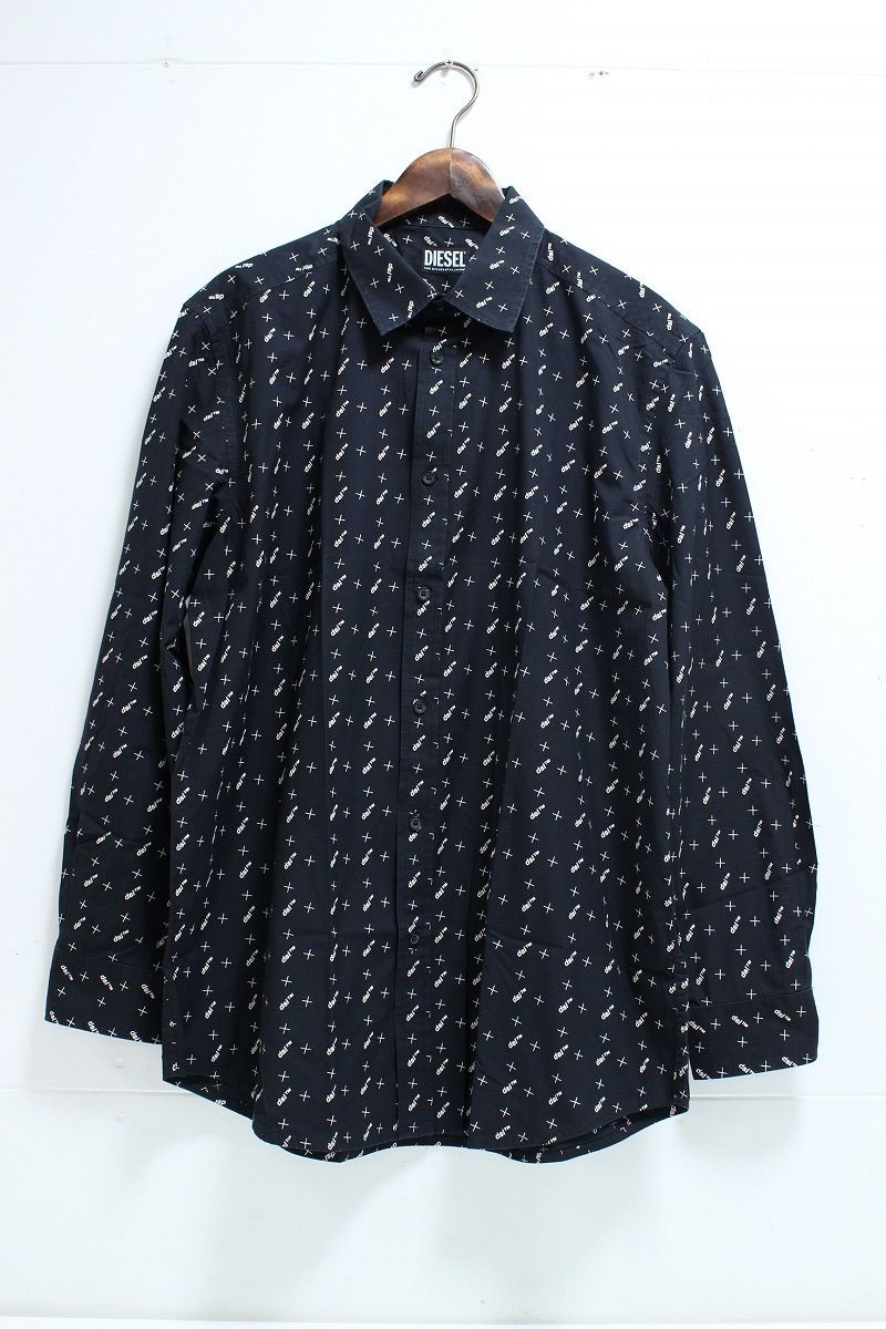 DIESEL ディーゼル 総柄 長袖シャツ ブラック XLサイズ 11-F137/1/TC
