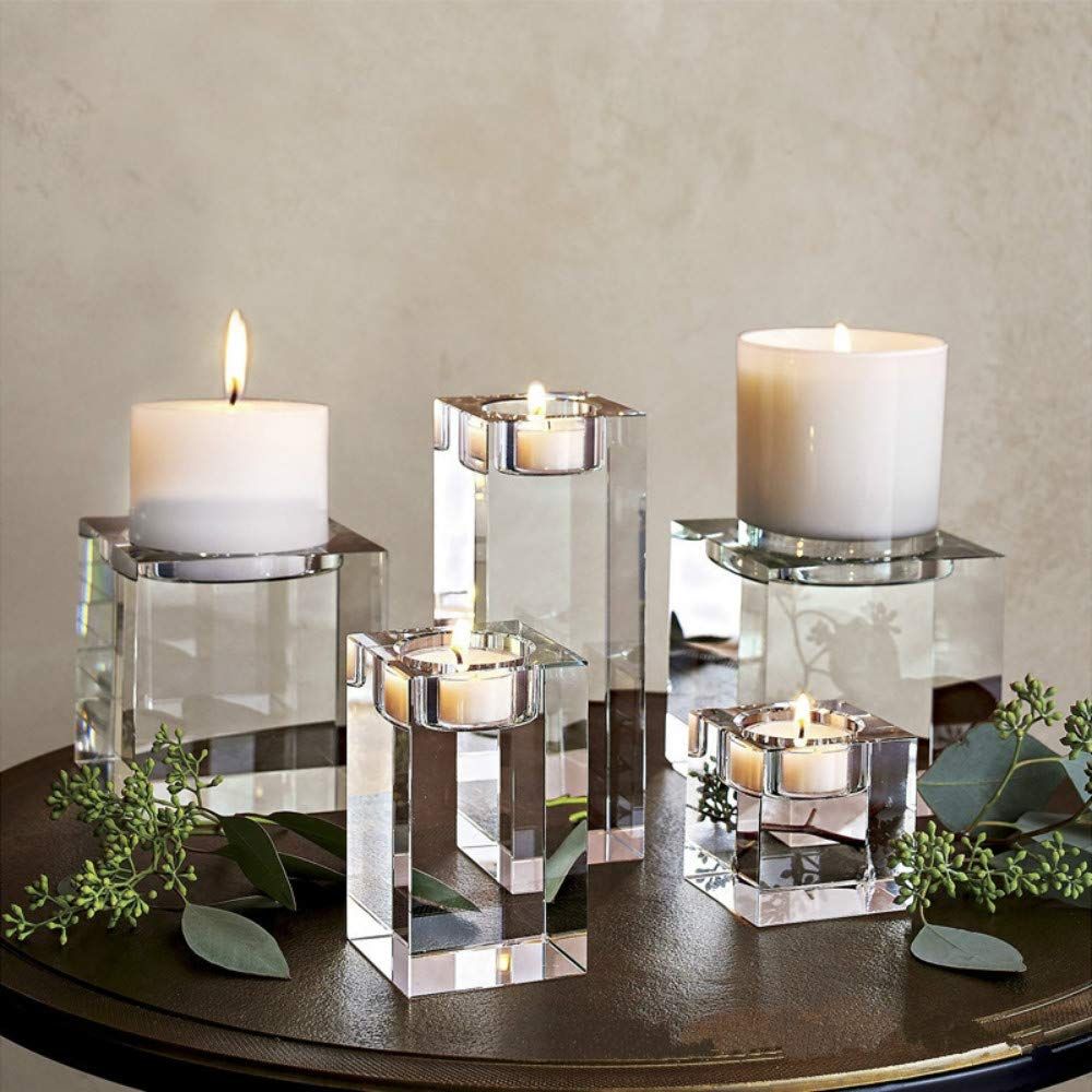 3ピースクリスタルガラスキャンドルホルダーセット，ティーライト