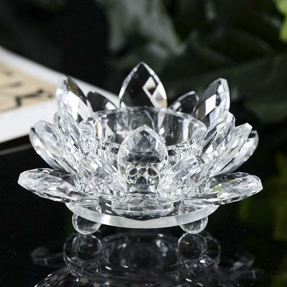クリスタルガラス 蓮 ロータス クリスタル ローソク立て ガラス 置物