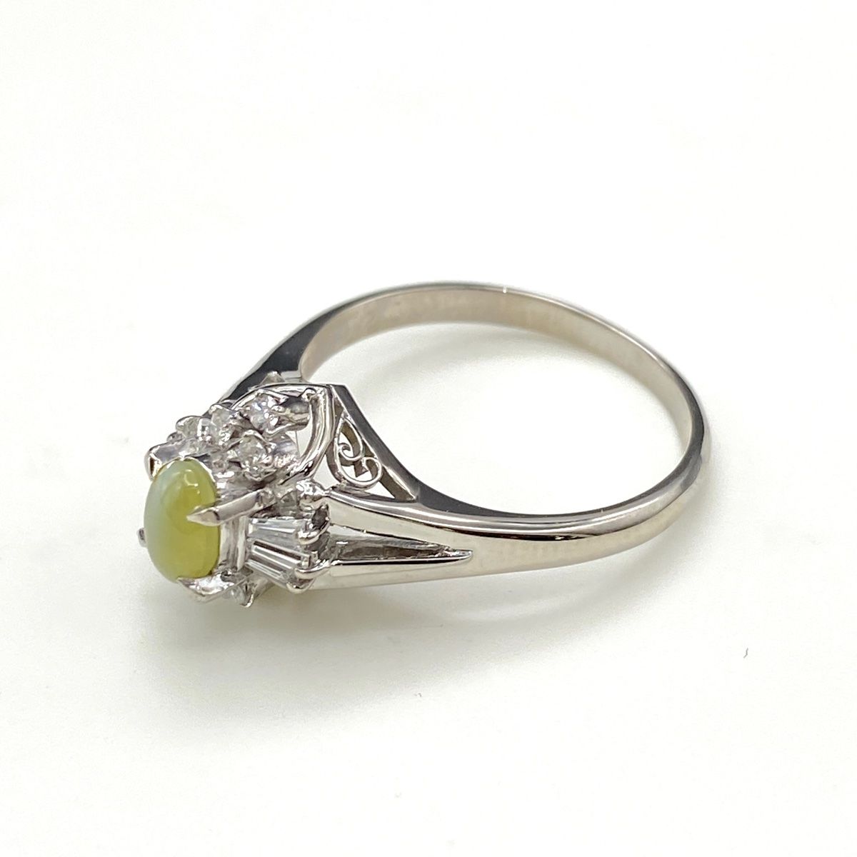 クリソベリルキャッツアイ デザインリング プラチナ メレダイヤ 指輪 リング 15.5号 Pt 900 ダイヤモンド レディース