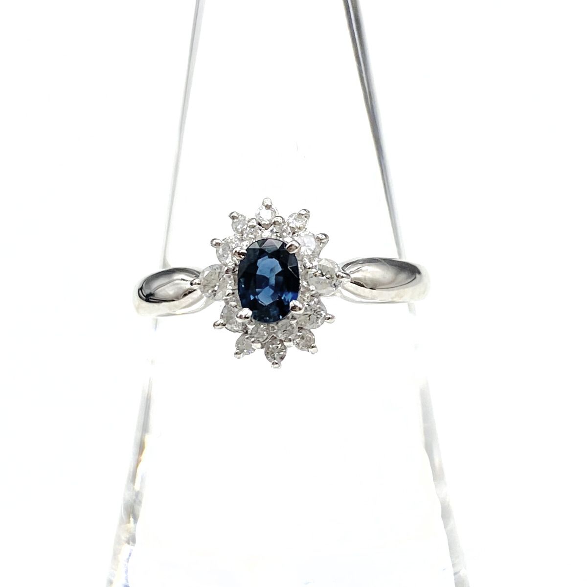 サファイア デザインリング プラチナ メレダイヤ 指輪 リング 15号 Pt 900 レディース