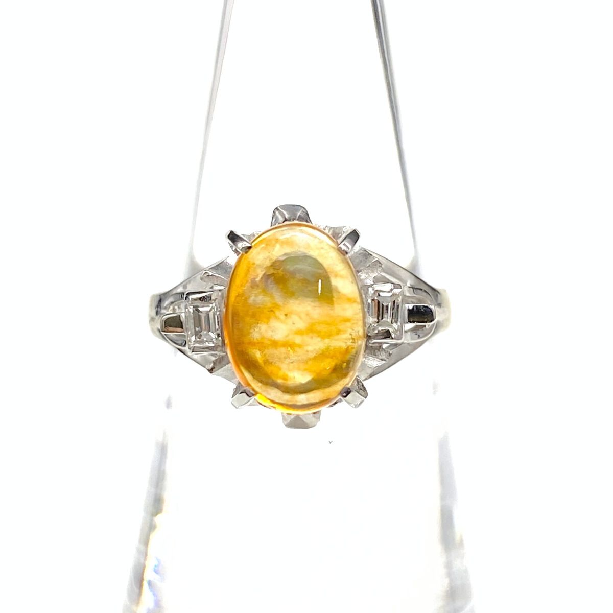 ファイアオパール リング プラチナ 指輪 メレダイヤ 12.5号 Pt 900 ダイヤモンド レディース