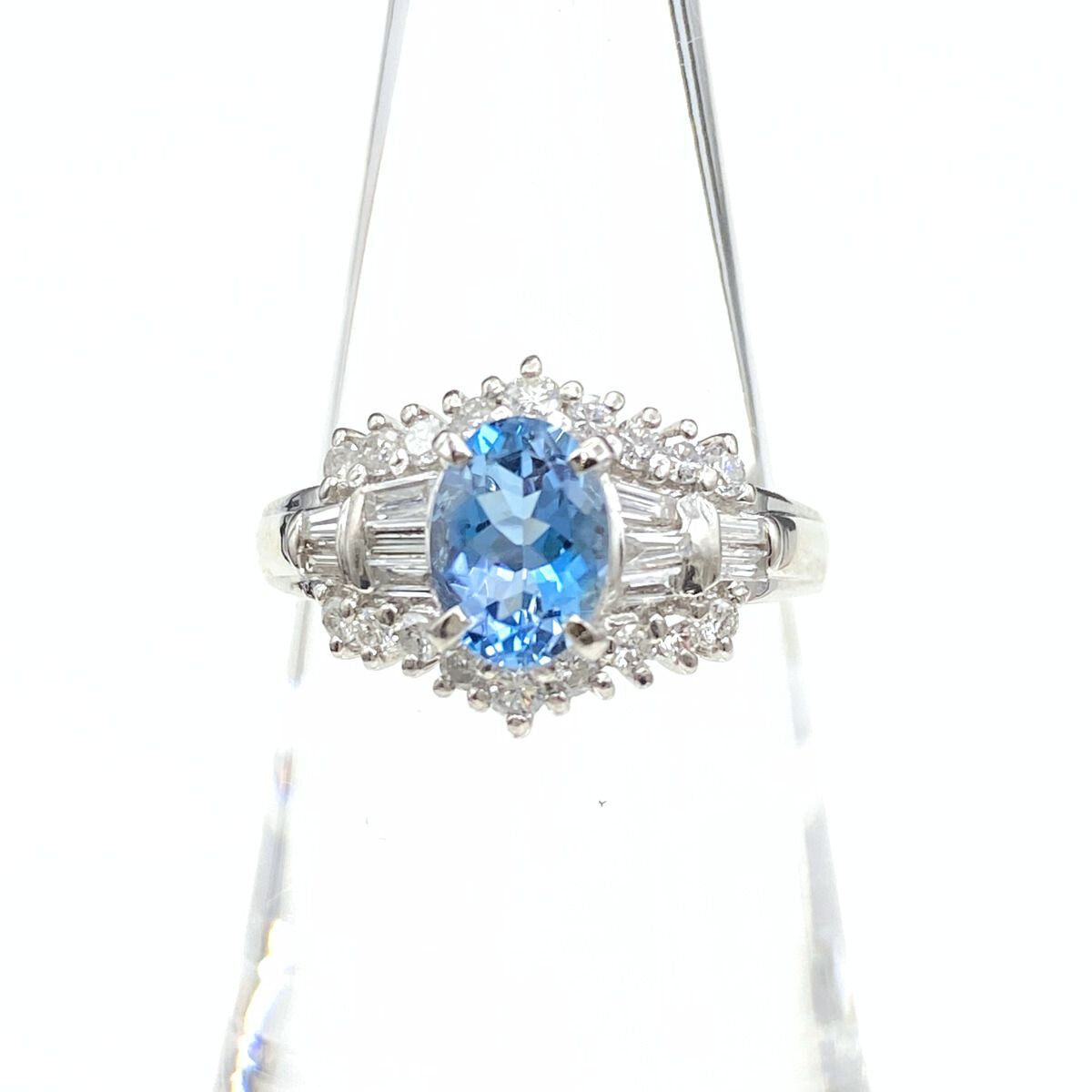 アクアマリン デザインリング プラチナ メレダイヤ 指輪 リング 11号 Pt 900 ダイヤモンド レディース