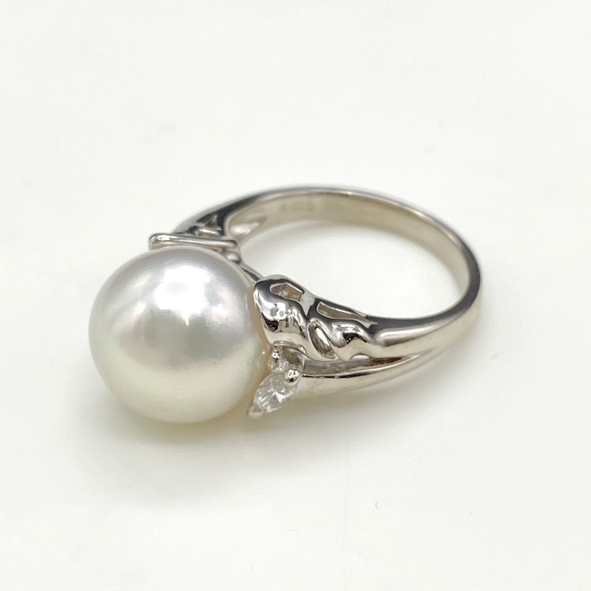 パール デザインリング プラチナ メレダイヤ 真珠 指輪 リング 11.5号 Pt 900 ダイヤモンド レディース